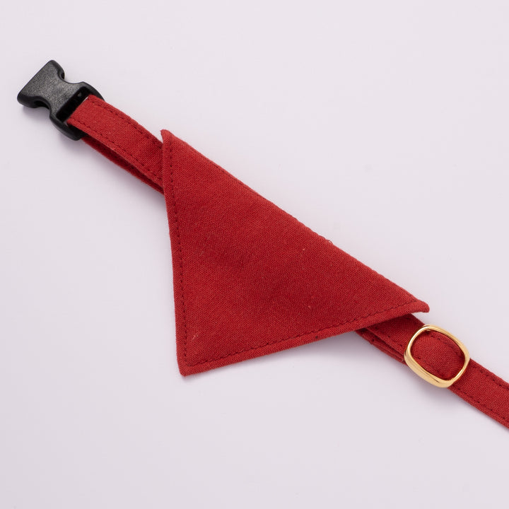 バンダナ付き猫首輪 MUJIコットンプレーン 赤紅