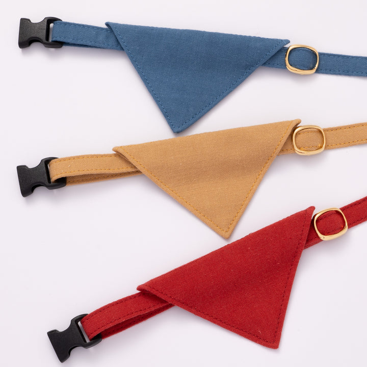 バンダナ付き猫首輪 MUJIコットンプレーン 露草