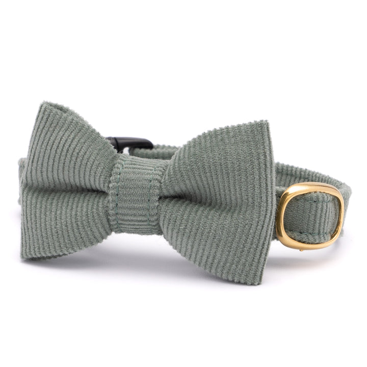 リボン付き猫首輪 コットンコーデュロイ グリーン