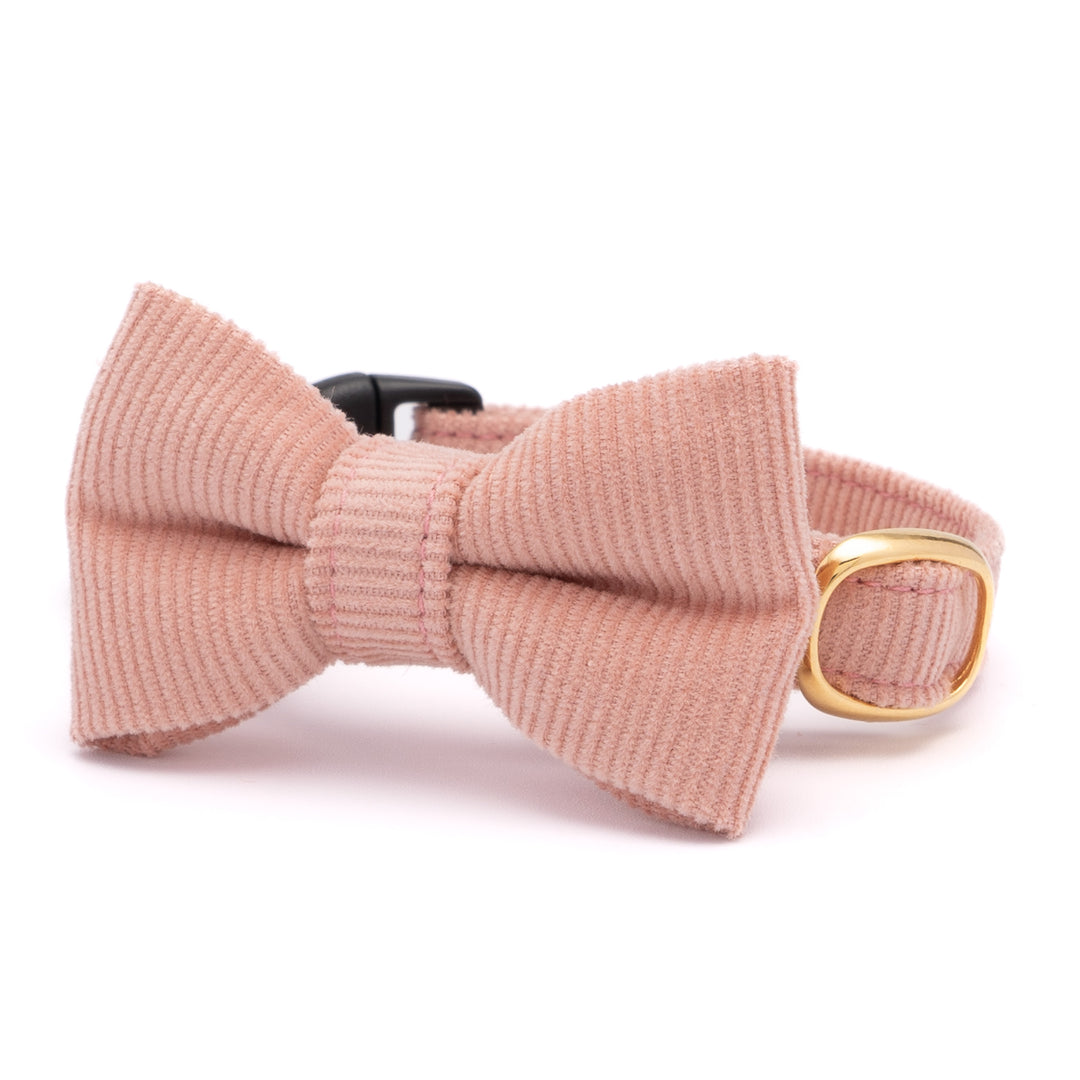 リボン付き猫首輪 コットンコーデュロイ ピンク