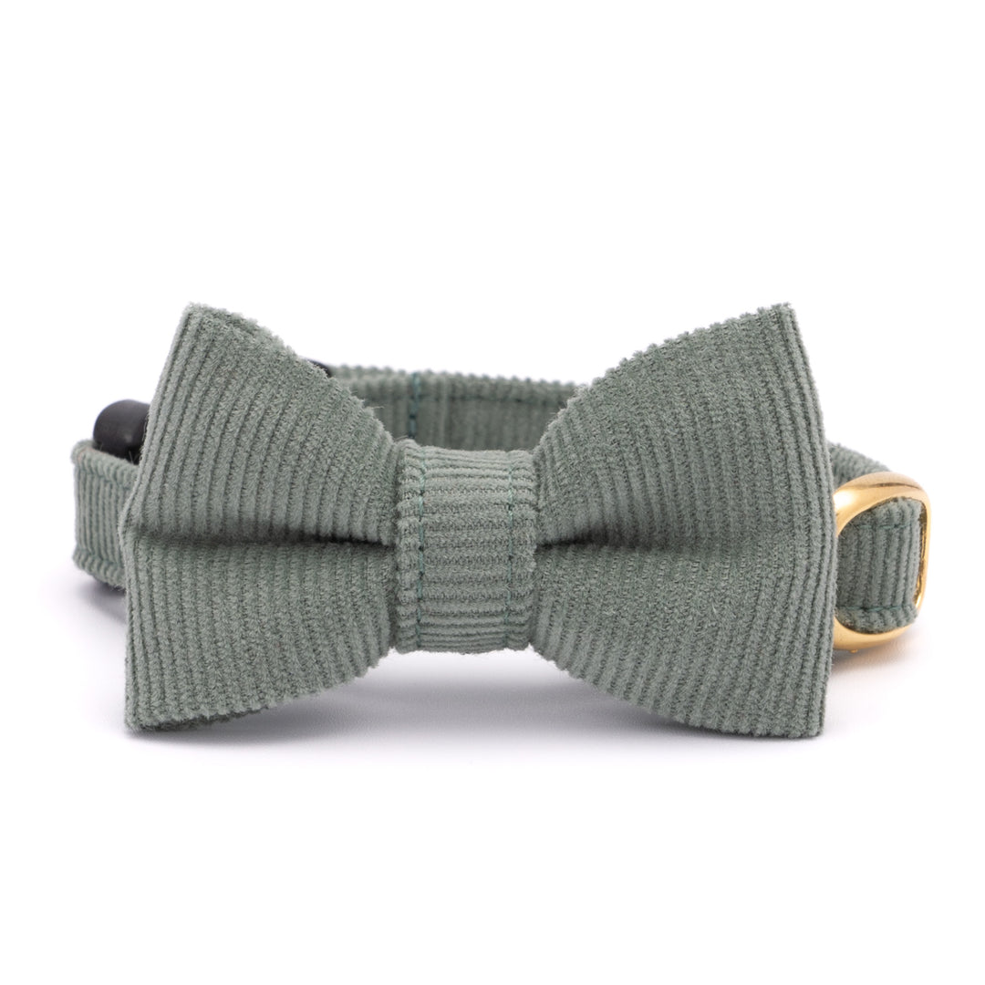 リボン付き猫首輪 コットンコーデュロイ グリーン