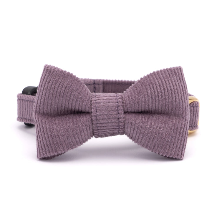 リボン付き猫首輪 コットンコーデュロイ パープル
