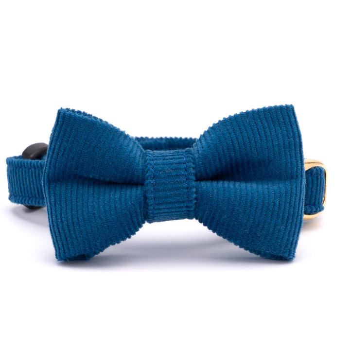 リボン付き猫首輪 コットンコーデュロイ ブルー