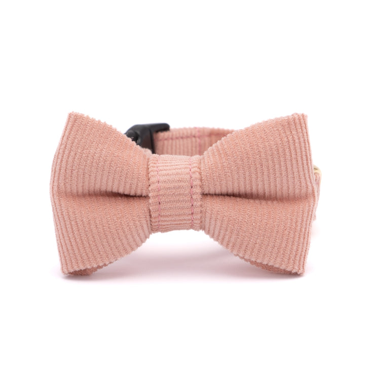 リボン付き猫首輪 コットンコーデュロイ ピンク