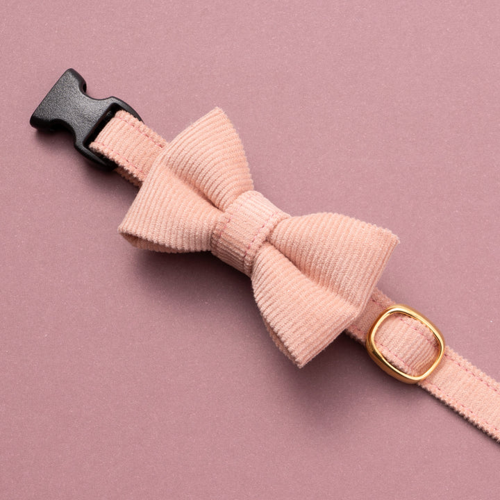 リボン付き猫首輪 コットンコーデュロイ ピンク