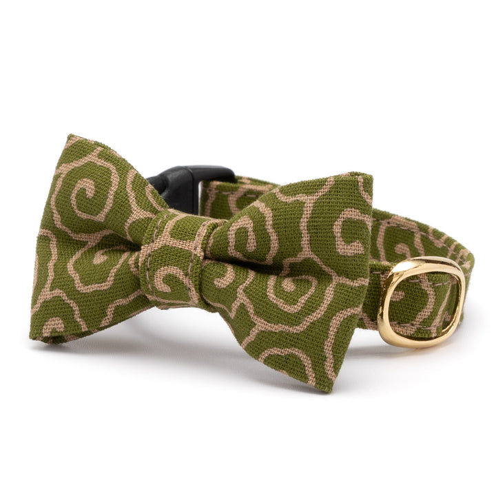 リボン付き猫首輪 唐草うずまき 緑