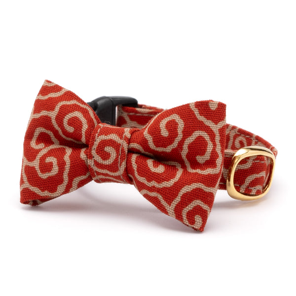 リボン付き猫首輪 唐草うずまき 赤 リボン付き猫首輪 唐草うずまき 赤