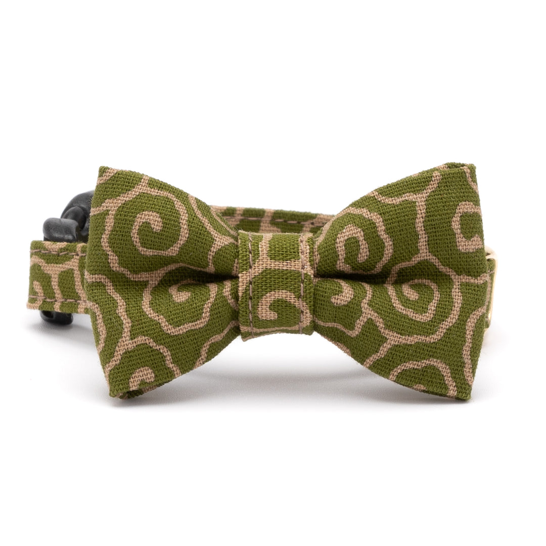 リボン付き猫首輪 唐草うずまき 緑