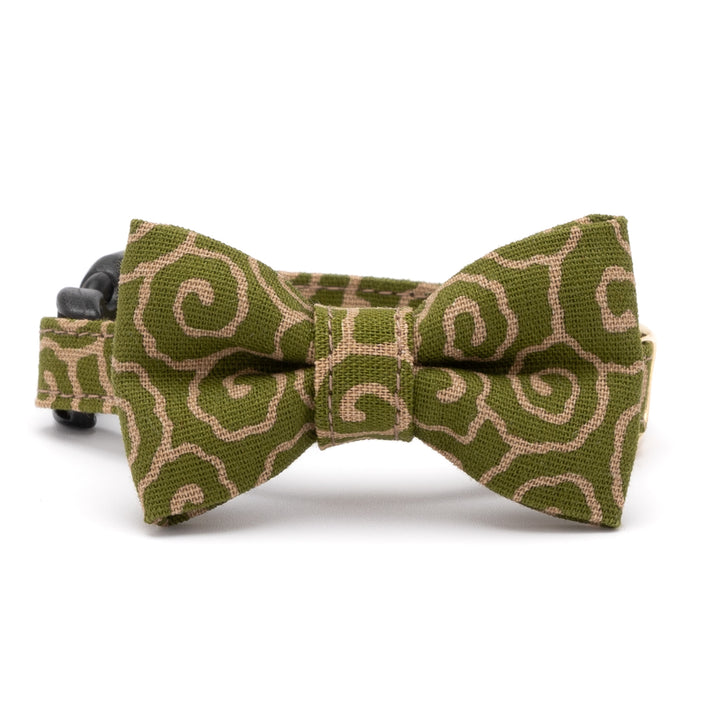 リボン付き猫首輪 唐草うずまき 緑