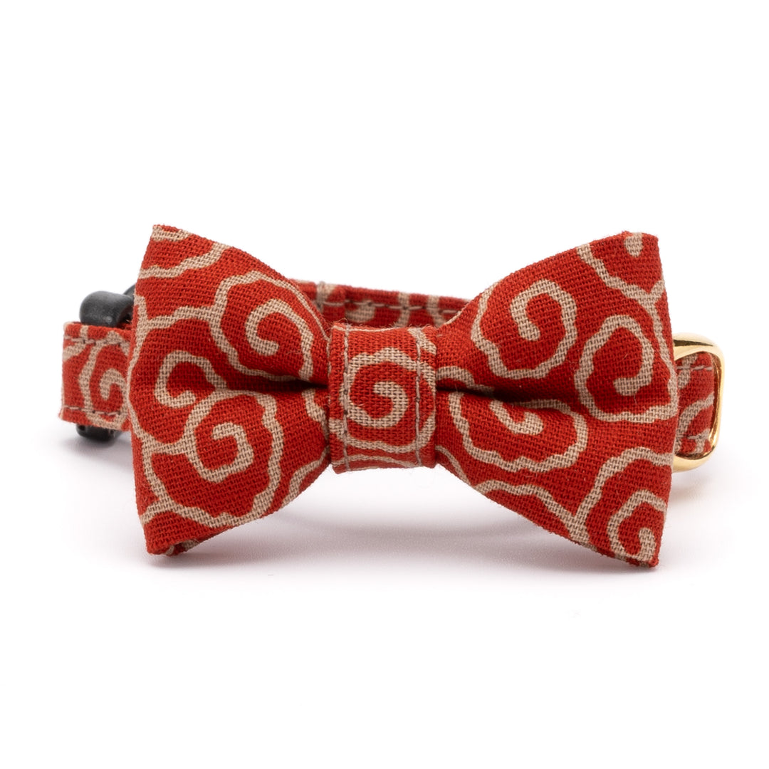 リボン付き猫首輪 唐草うずまき 赤