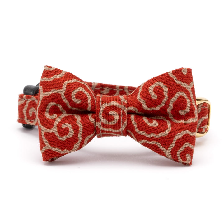 リボン付き猫首輪 唐草うずまき 赤