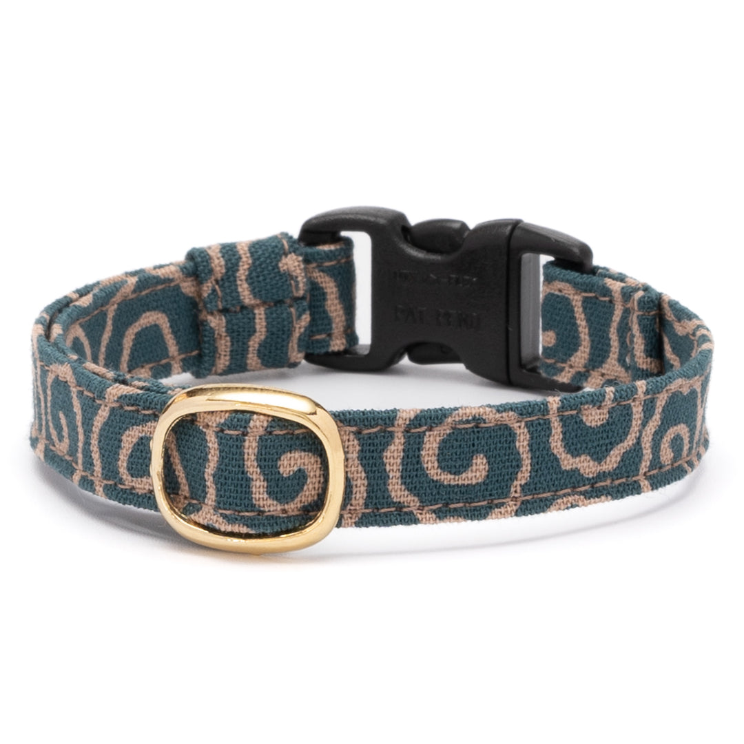 猫首輪 唐草うずまき 青緑