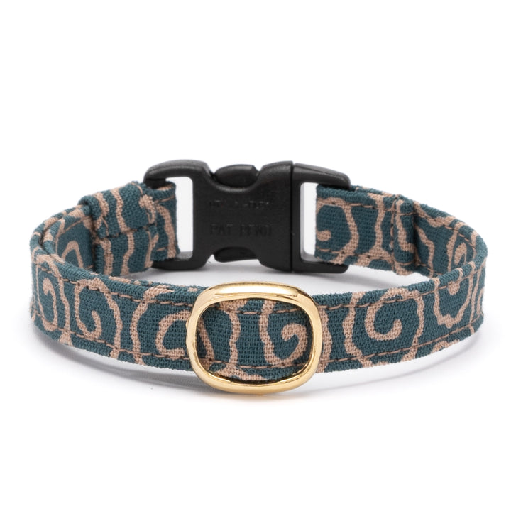 猫首輪 唐草うずまき 青緑