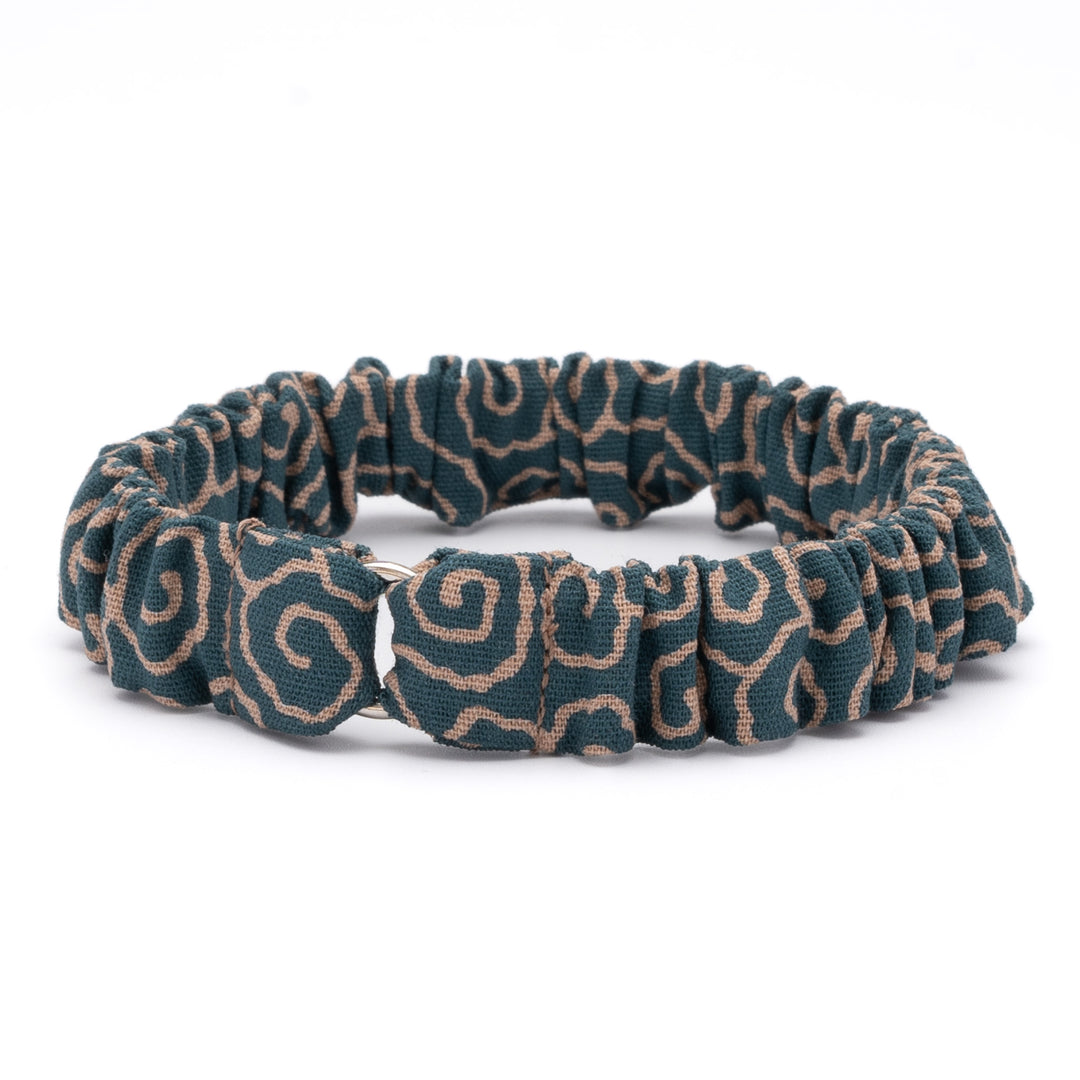 シュシュ猫首輪 唐草うずまき 青緑