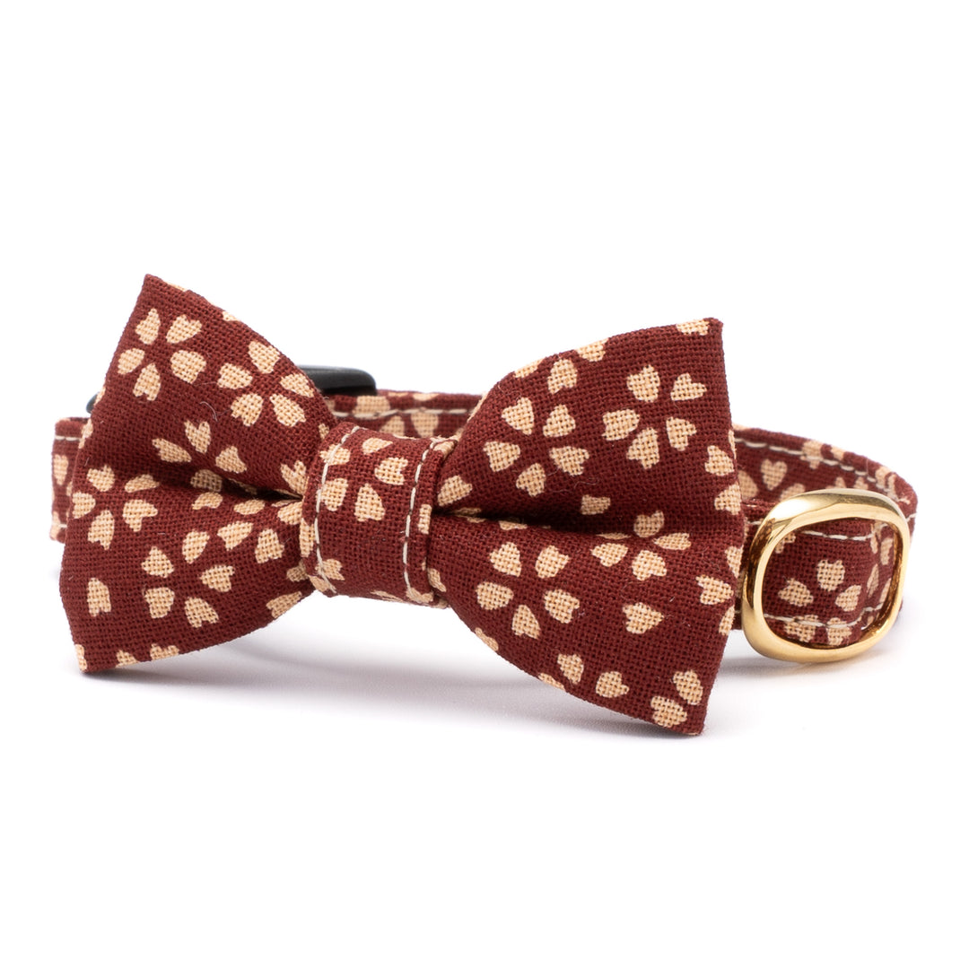 リボン付き猫首輪 小櫻小紋 エンジ