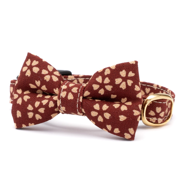 リボン付き猫首輪 小櫻小紋 エンジ