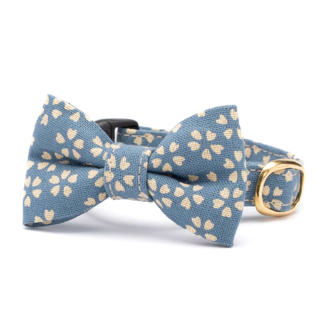 リボン付き猫首輪 小櫻小紋 瑠璃色