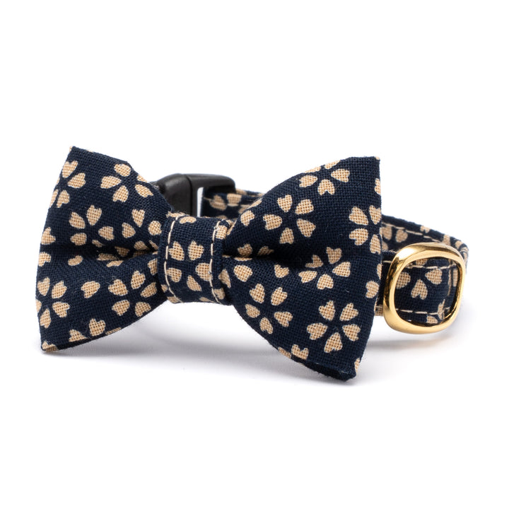 リボン付き猫首輪 小櫻小紋 藍色