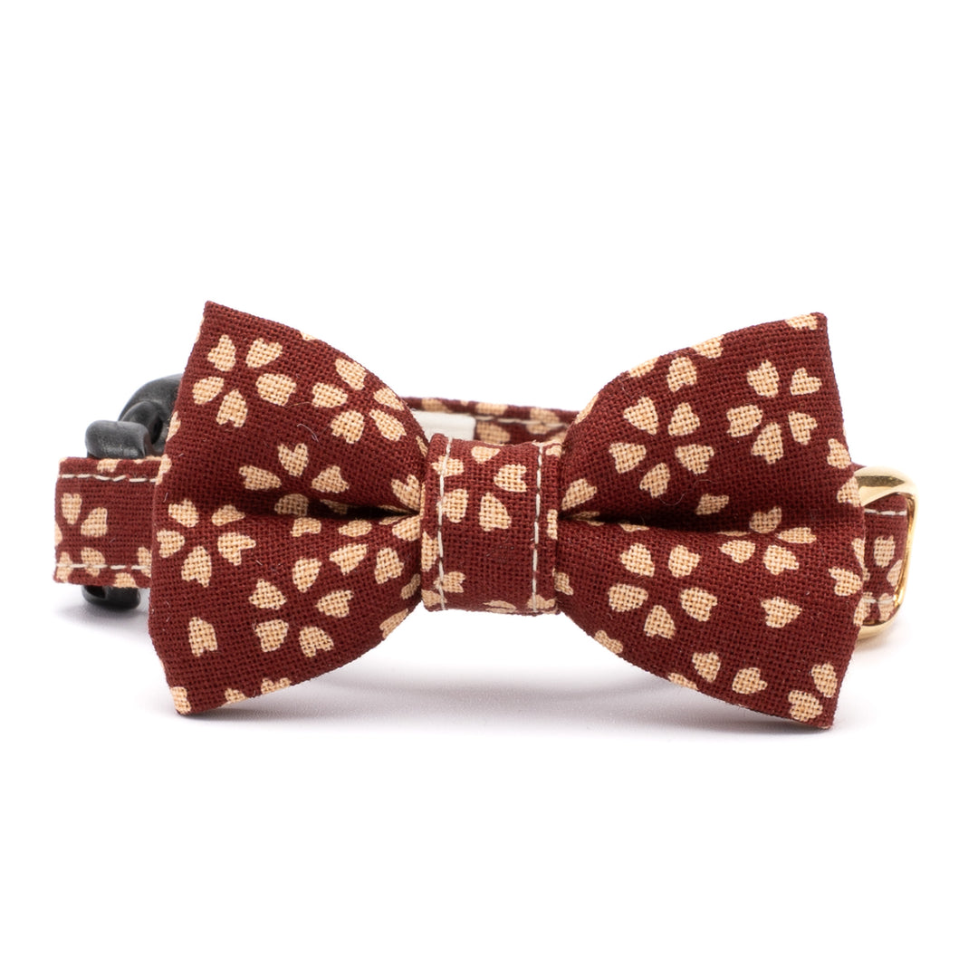 リボン付き猫首輪 小櫻小紋 エンジ