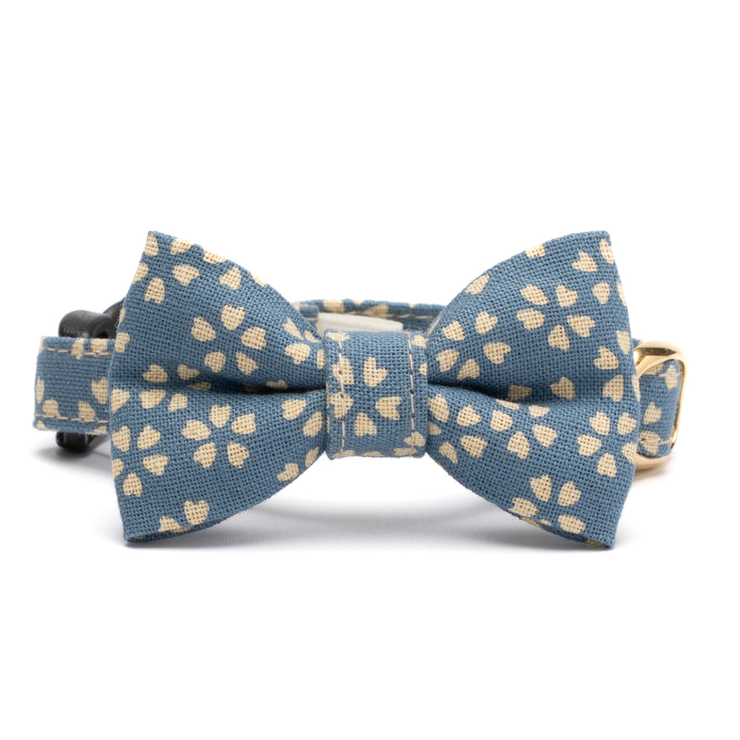 リボン付き猫首輪 小櫻小紋 瑠璃色