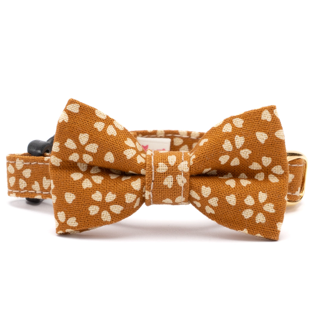 リボン付き猫首輪 小櫻小紋 からし