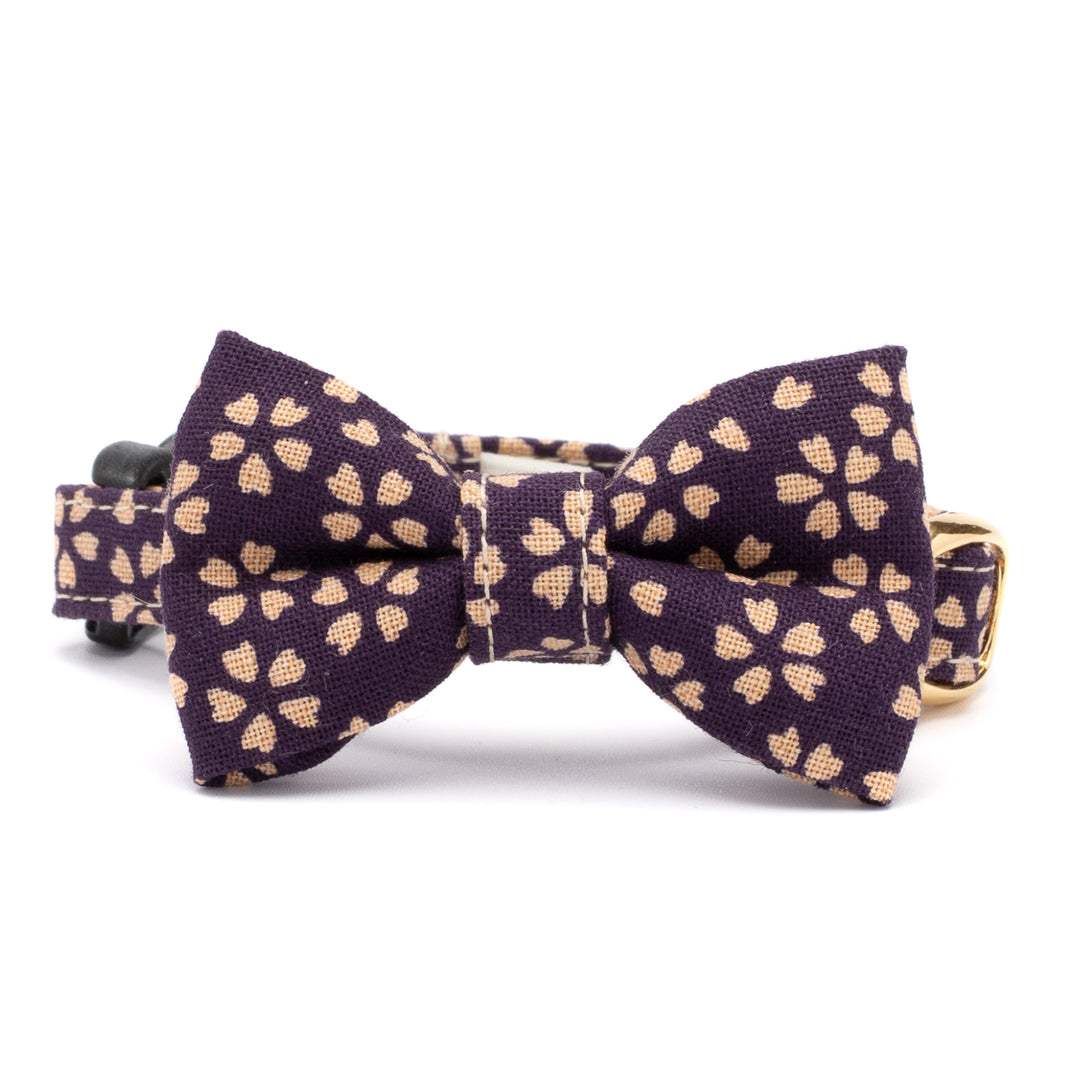 リボン付き猫首輪 小櫻小紋 紫色