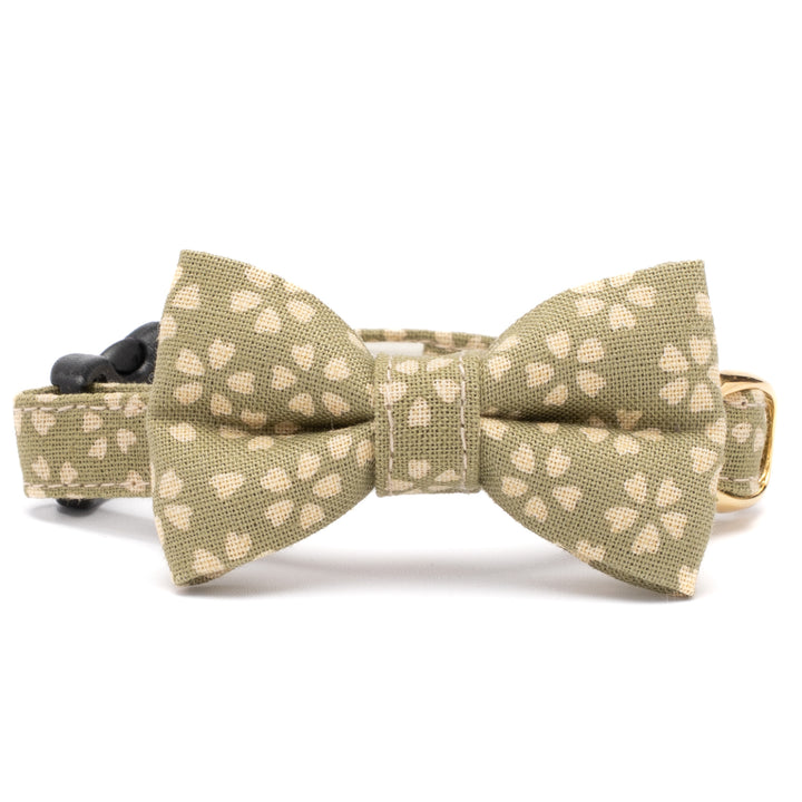 リボン付き猫首輪 小櫻小紋 萌黄色