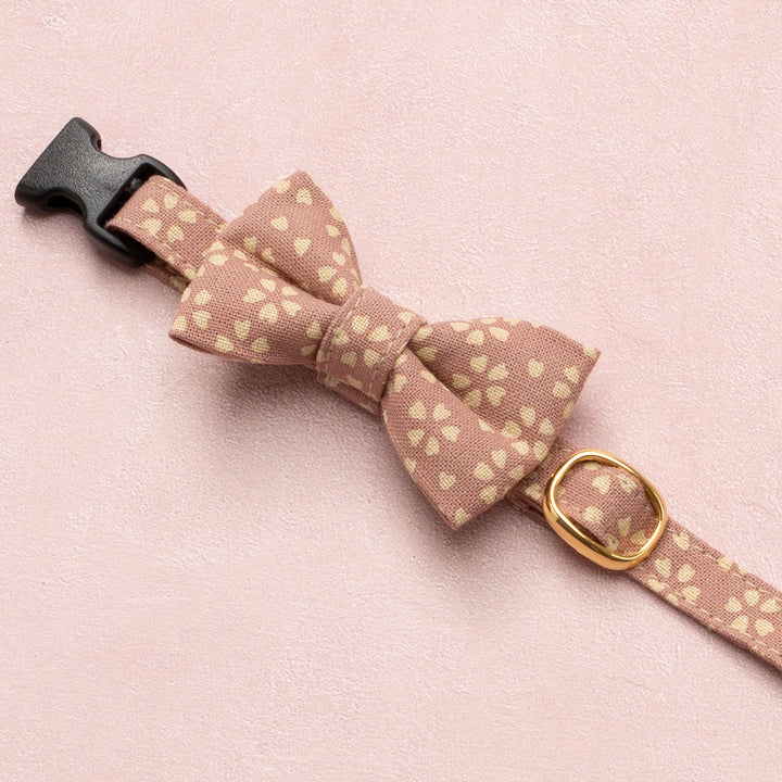 リボン付き猫首輪 小櫻小紋 さくら色