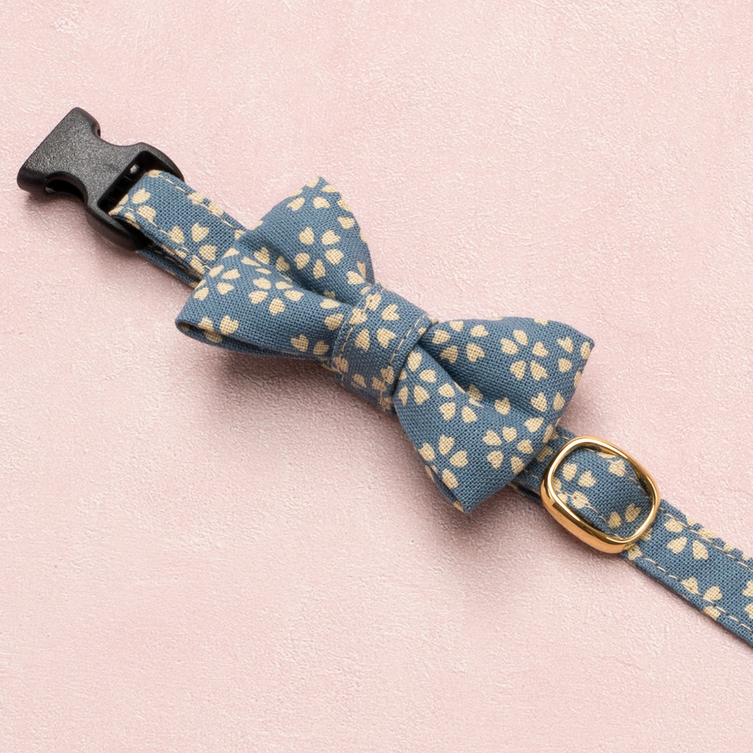 リボン付き猫首輪 小櫻小紋 瑠璃色