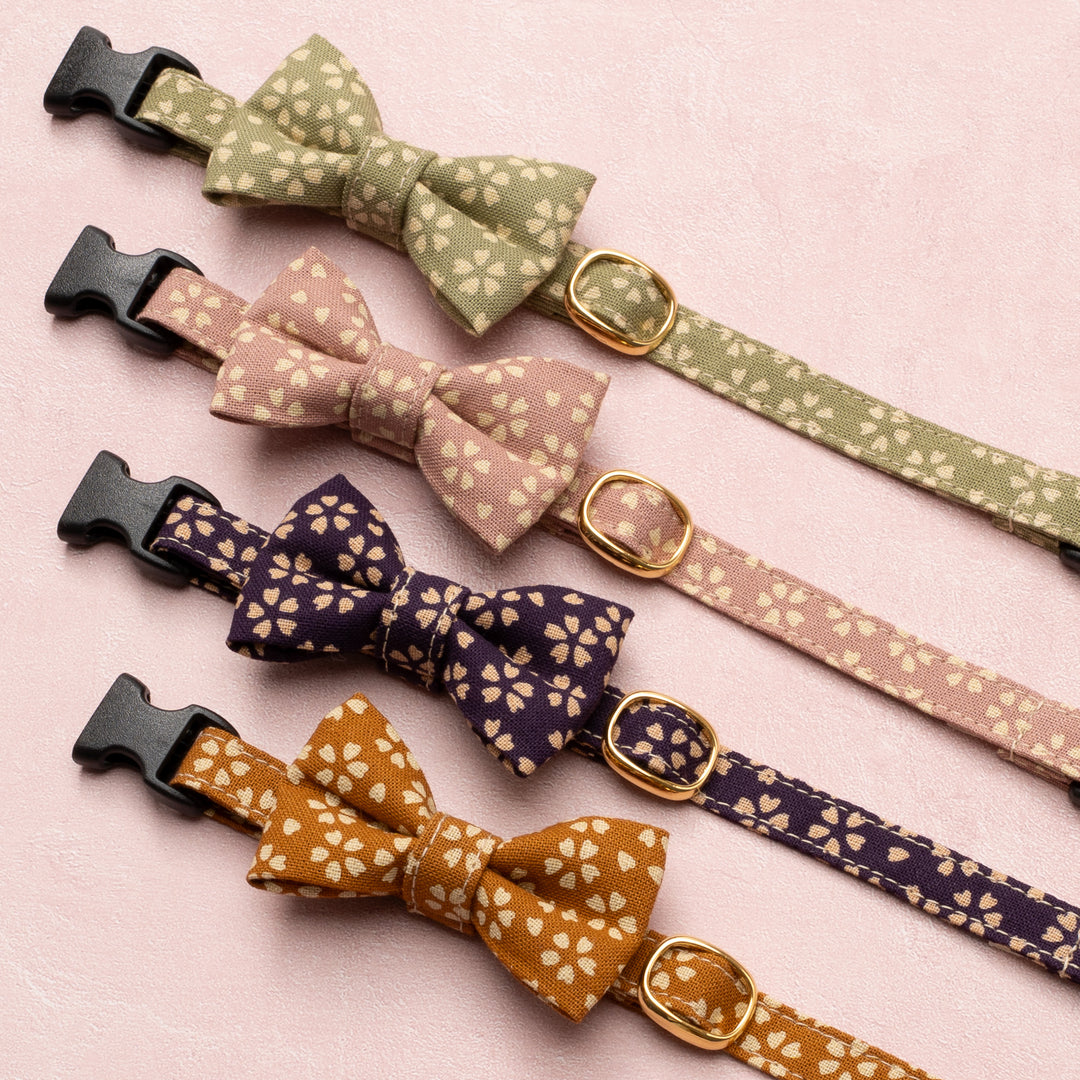 リボン付き猫首輪 小櫻小紋 からし