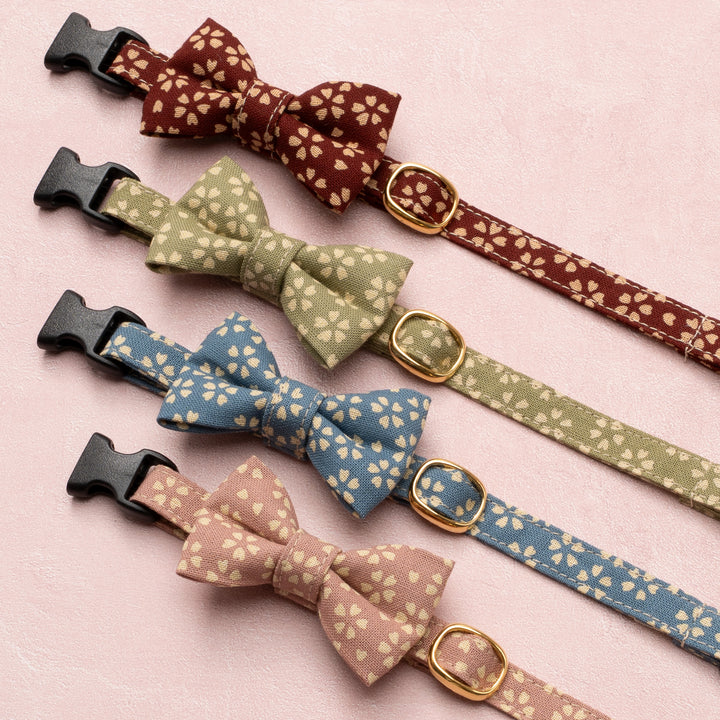 リボン付き猫首輪 小櫻小紋 さくら色