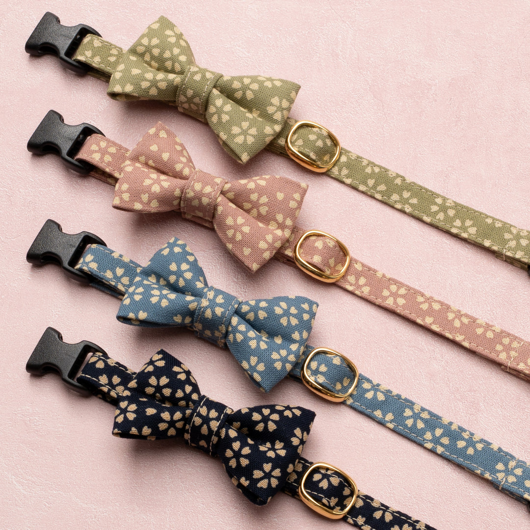 リボン付き猫首輪 小櫻小紋 瑠璃色