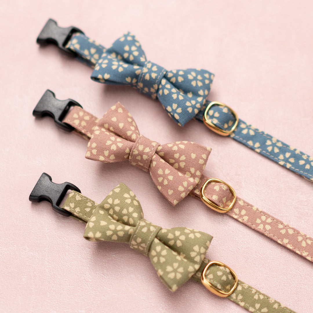 リボン付き猫首輪 小櫻小紋 瑠璃色
