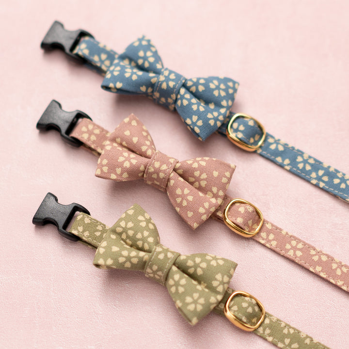 リボン付き猫首輪 小櫻小紋 瑠璃色