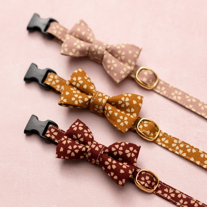 リボン付き猫首輪 小櫻小紋 からし