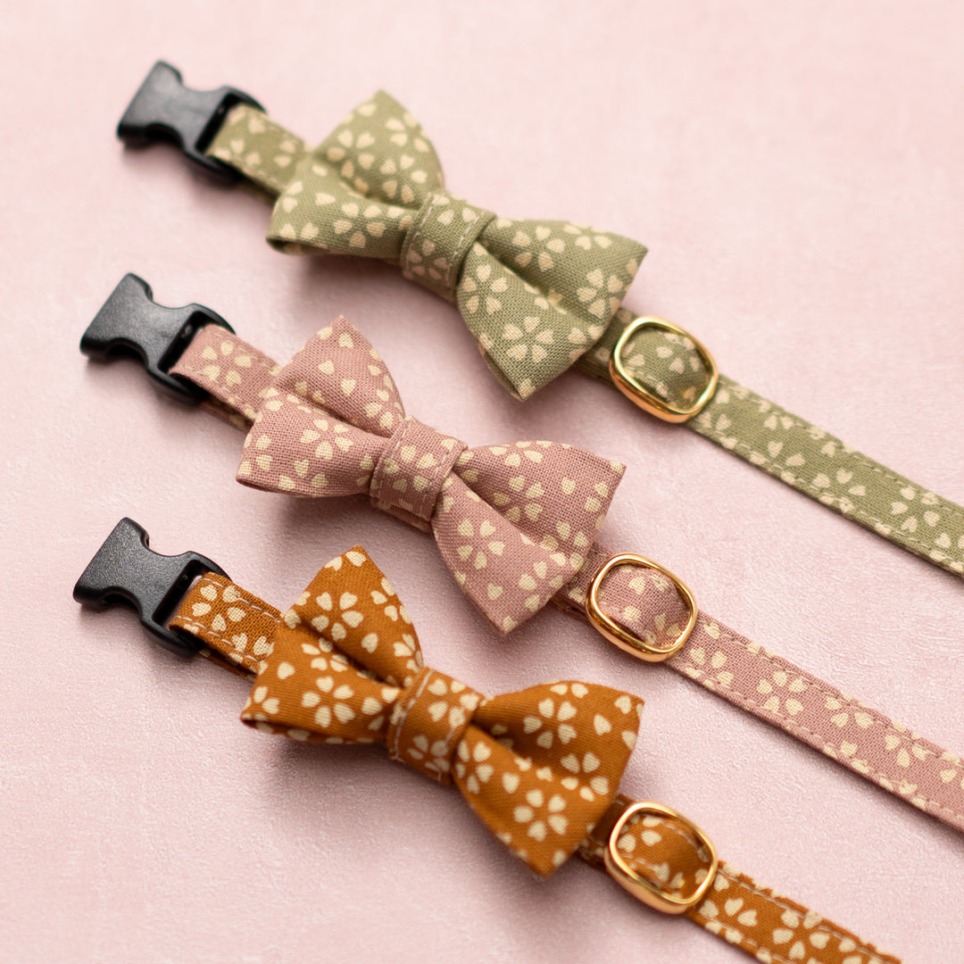 リボン付き猫首輪 小櫻小紋 からし