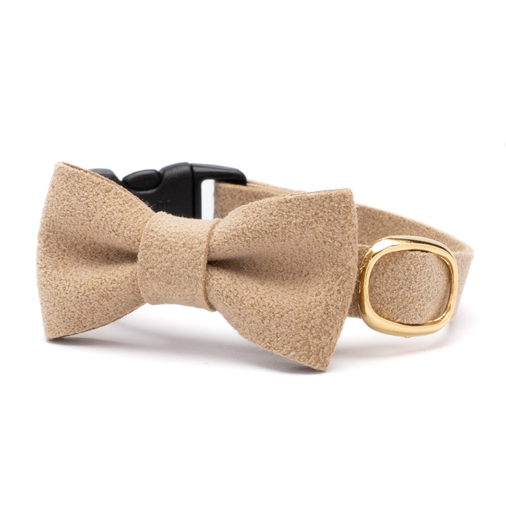 リボン付き猫首輪 引っ掻きに強いスエード サンドベージュ