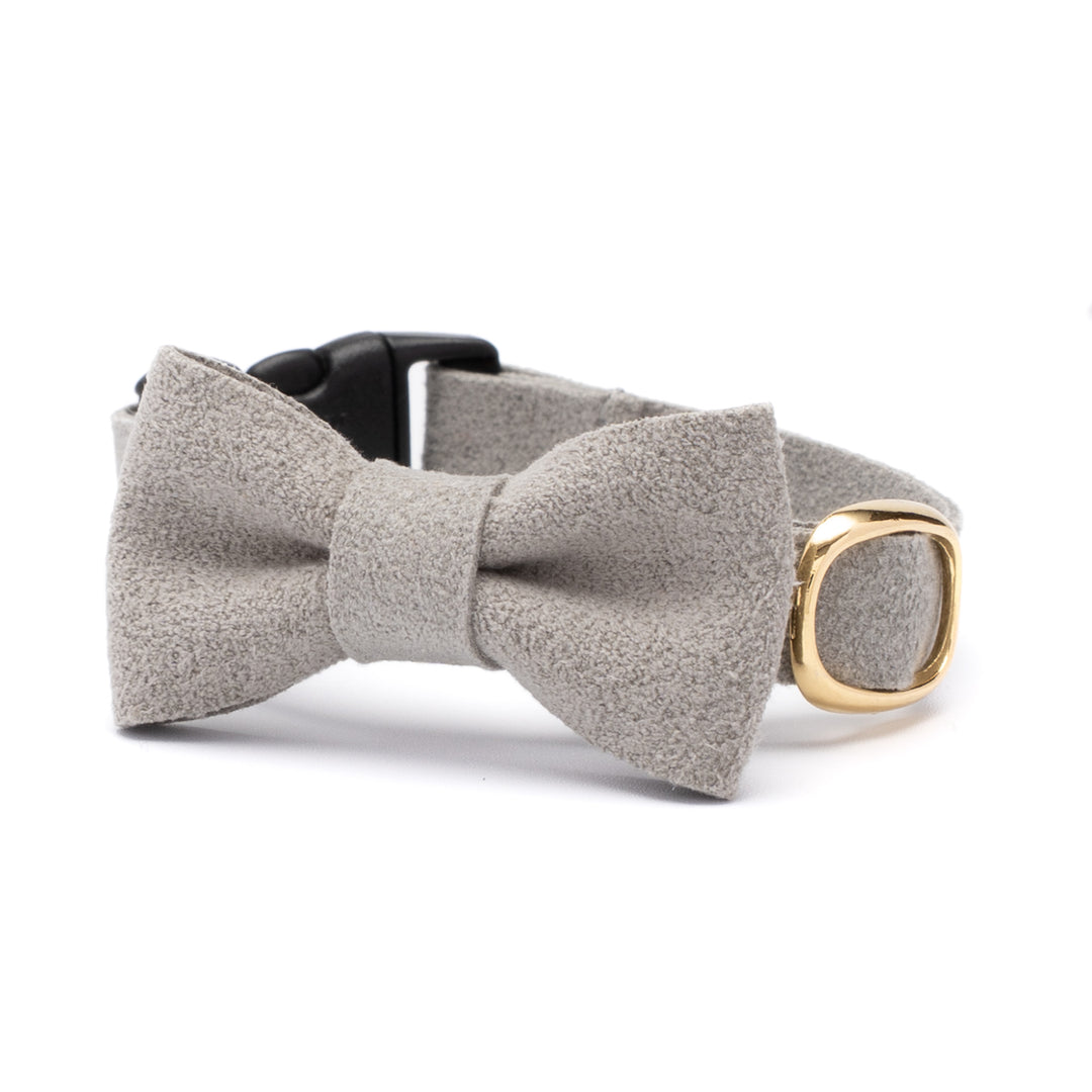 リボン付き猫首輪 引っ掻きに強いスエード グレー