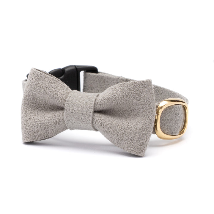 リボン付き猫首輪 引っ掻きに強いスエード グレー
