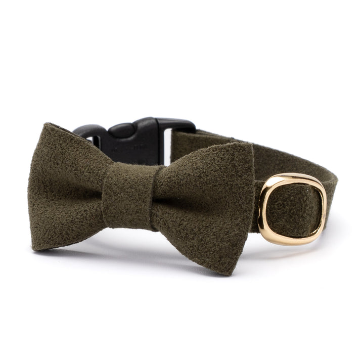 リボン付き猫首輪 引っ掻きに強いスエード オリーブ