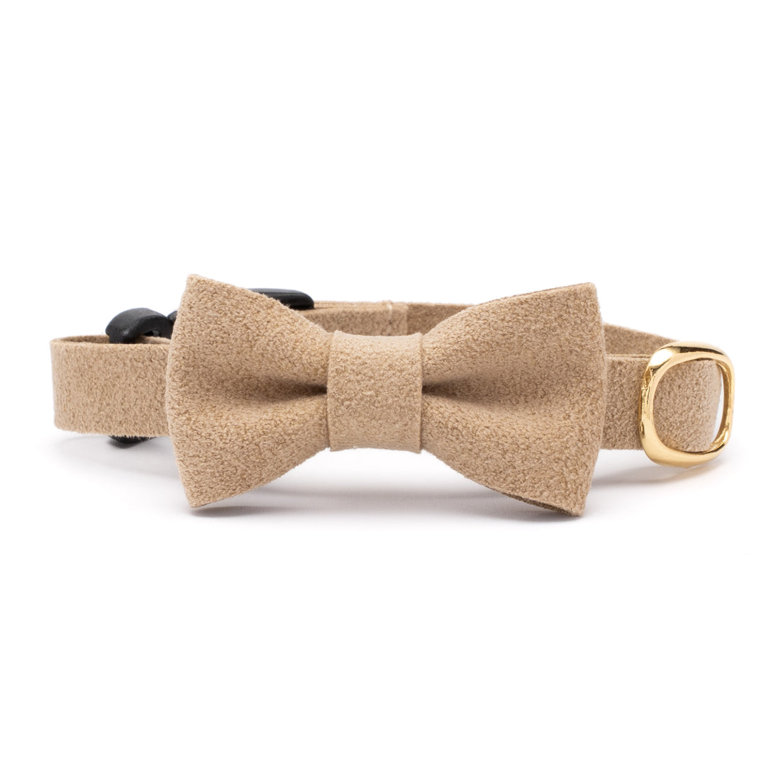 リボン付き猫首輪 引っ掻きに強いスエード サンドベージュ