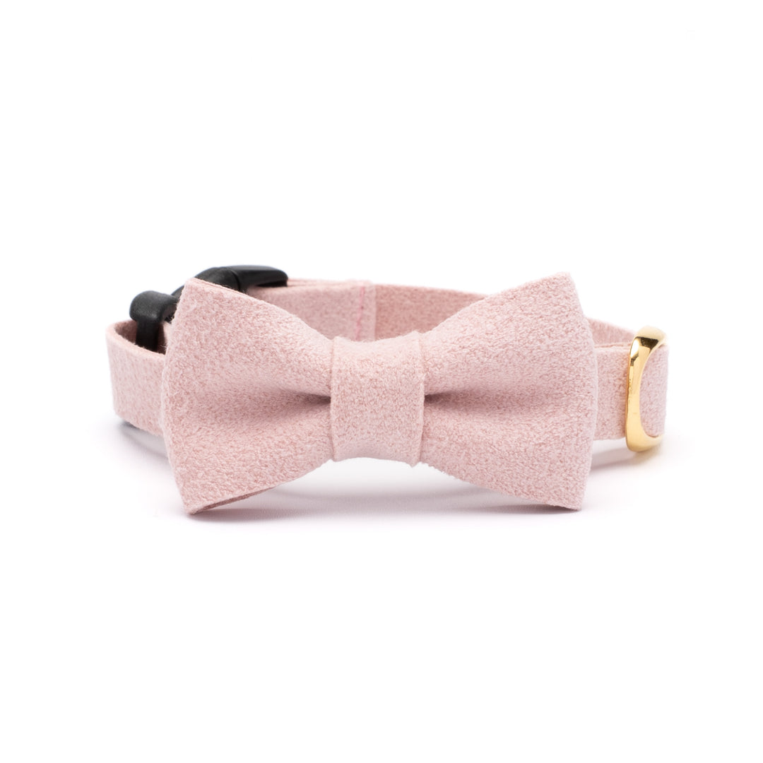リボン付き猫首輪 引っ掻きに強いスエード ピンク