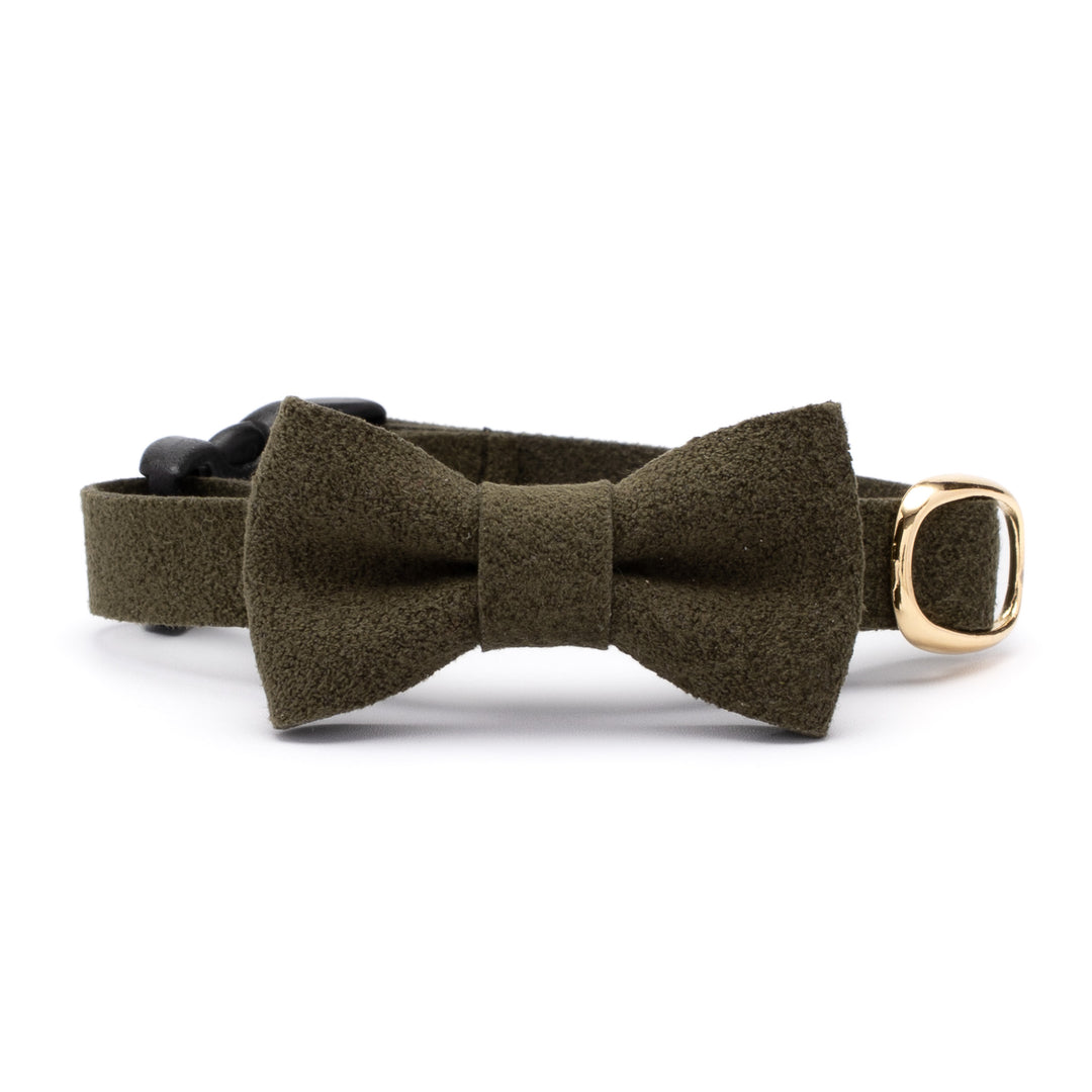 リボン付き猫首輪 引っ掻きに強いスエード オリーブ