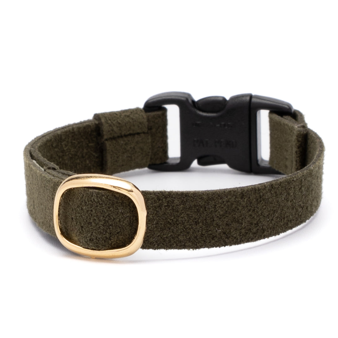 猫首輪 引っ掻きに強いスエード オリーブ