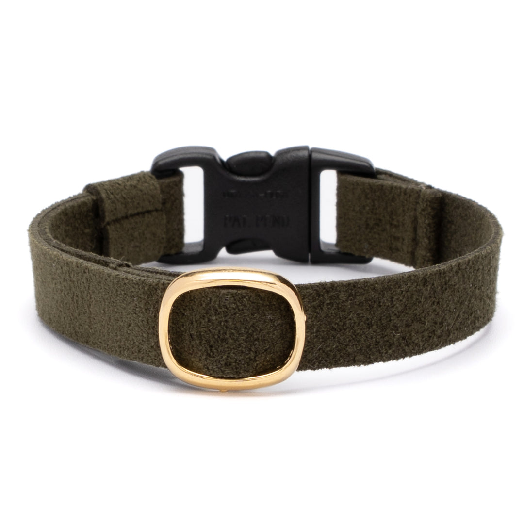 猫首輪 引っ掻きに強いスエード オリーブ