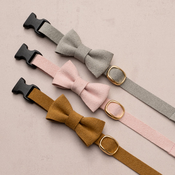 リボン付き猫首輪 引っ掻きに強いスエード ピンク