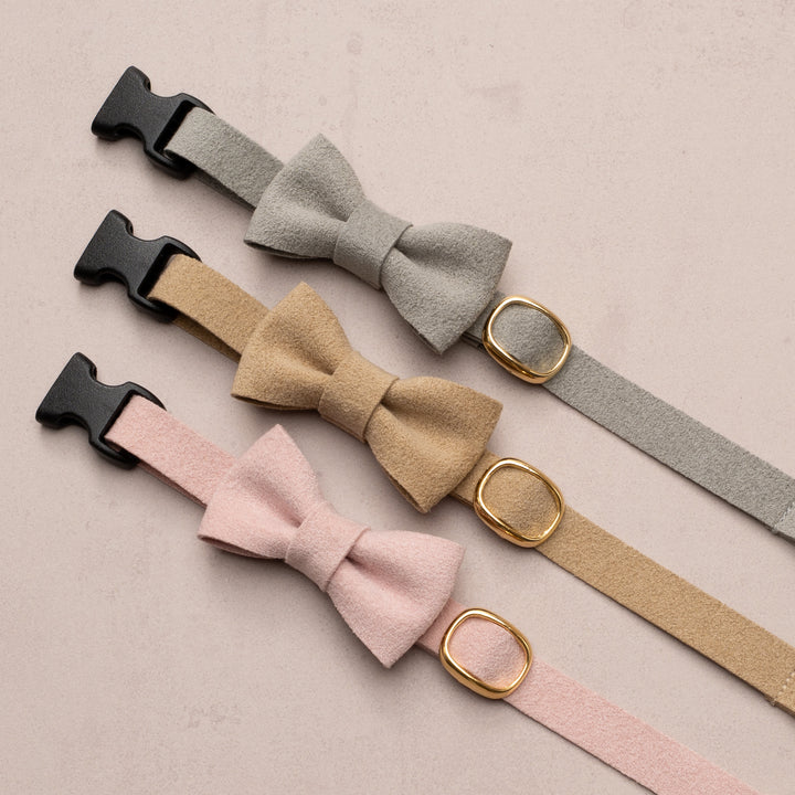 リボン付き猫首輪 引っ掻きに強いスエード ピンク