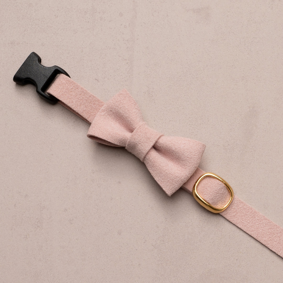 リボン付き猫首輪 引っ掻きに強いスエード ピンク