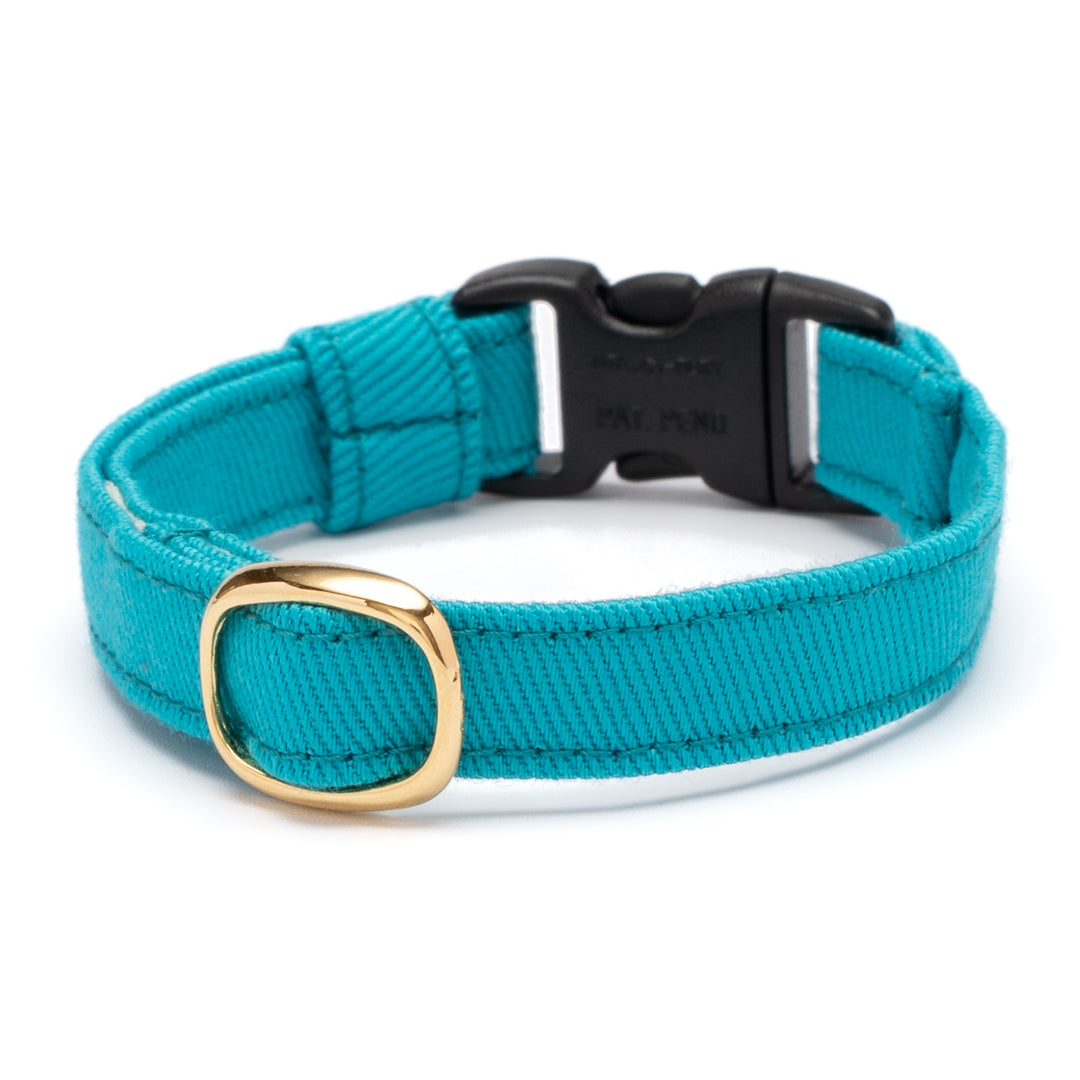 猫首輪 MUJIコットンツイル ターコイズ