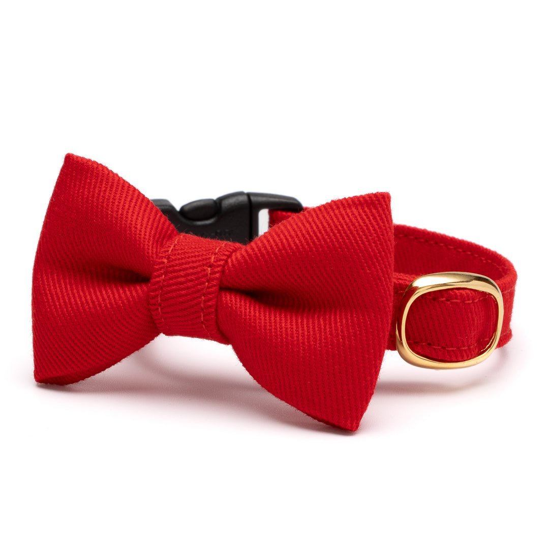 リボン付き猫首輪 MUJIコットンツイル レッド - ぽぽねこ公式オンラインショップ